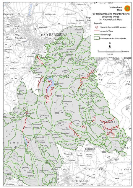 Nationalpark Karte Radfahren und Mountainbike
