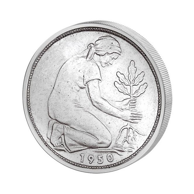 50 Pfennig Münze mit Kulturfrau